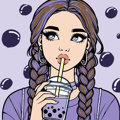 realistic girl with braided hair drinking boba