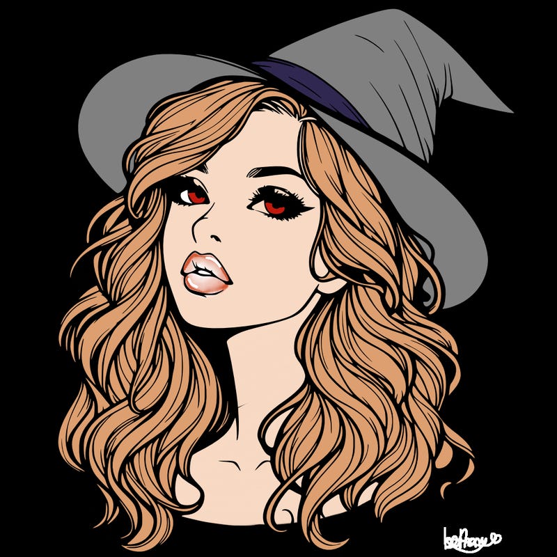 realistic witch girl with wavy hair and lips