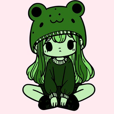 a girl wearing a frog hat and some frog socks