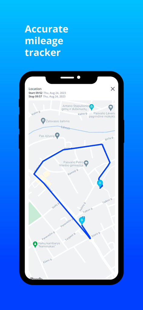 Journey tracks - Mobile screen showing a GPS route map for accurate mileage tracking in the Journey tracks app
