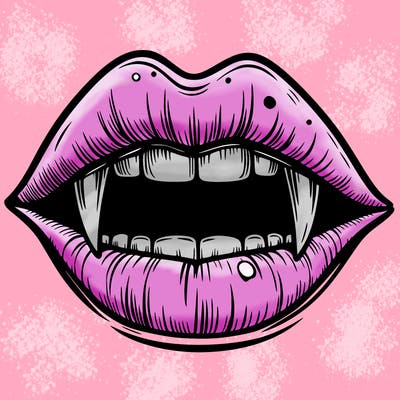 lips with vampire teeth