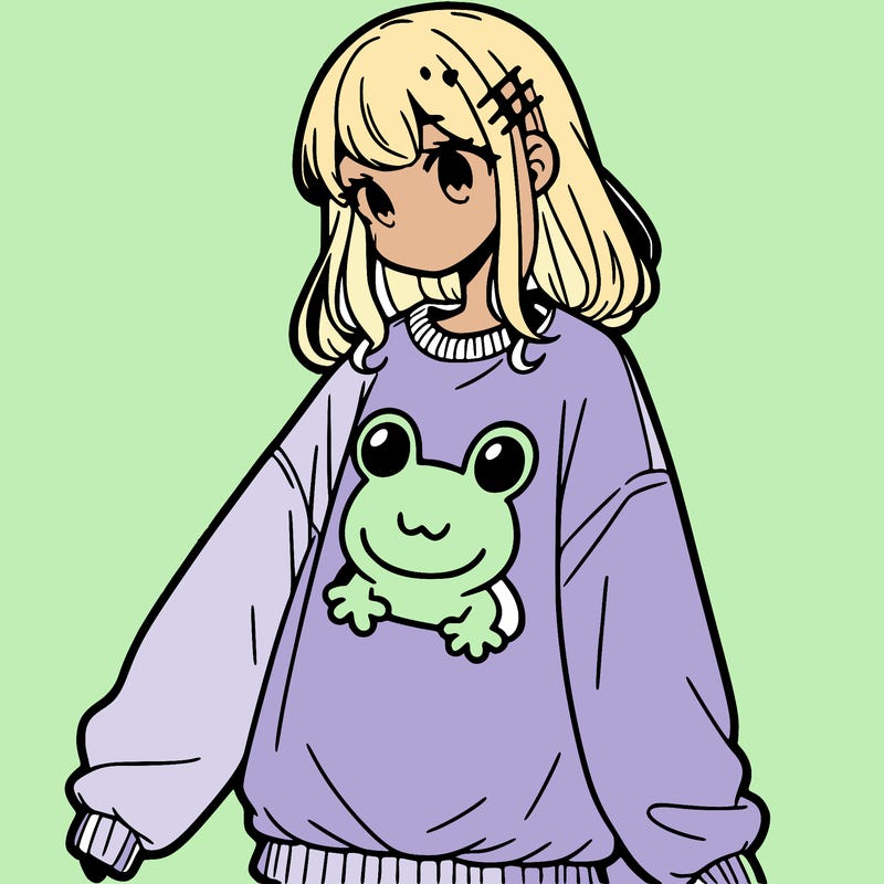 girl wearing frogging sweatshirt
