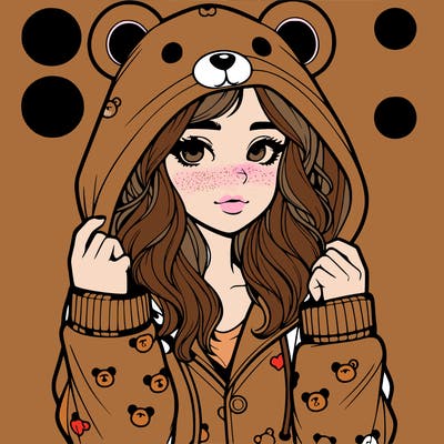 realistic girl in a animal pjs hoodie