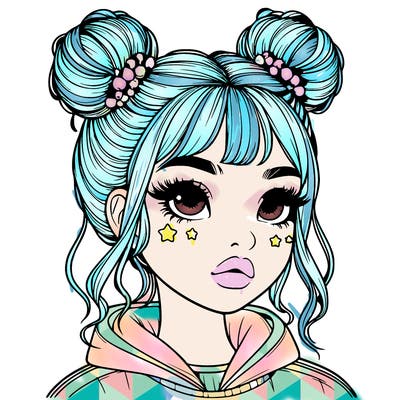 realistic girl with space buns