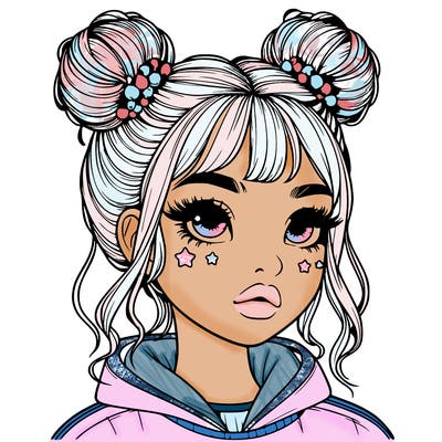 realistic girl with space buns