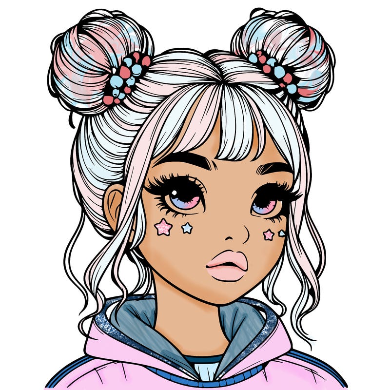 realistic girl with space buns