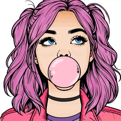 realististic girl blowing bubble -gum