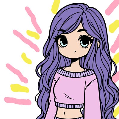 girl with long hair and a crop top with a sweater