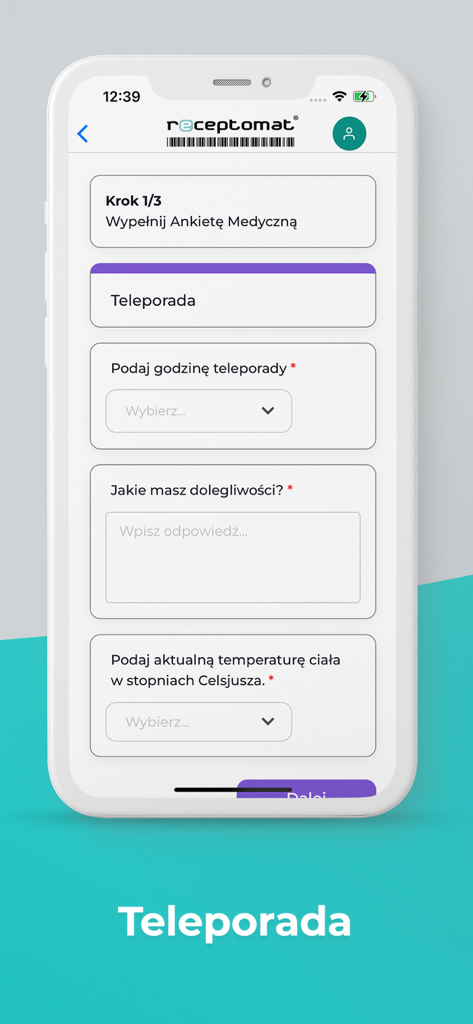 Interface de l'application Receptomat pour un questionnaire médical en vue d'une téléconsultation