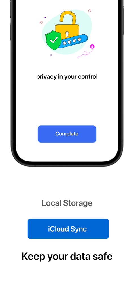 Banklet - Savings Plan - Banklet savings app interface displaying iCloud sync and local storage security features