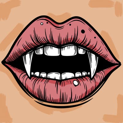 lips with vampire teeth