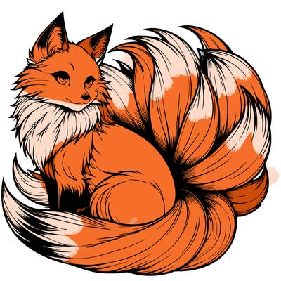 realistic detailed 9 tailed anime fox