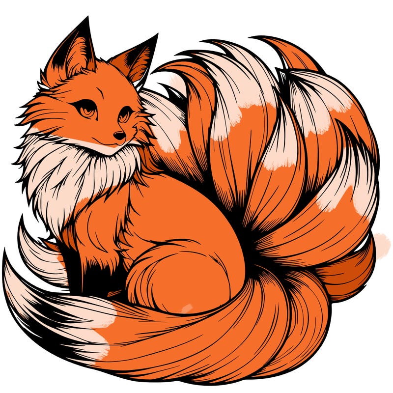 realistic detailed 9 tailed anime fox