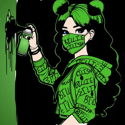 realistic girl with mask spray painting a wall