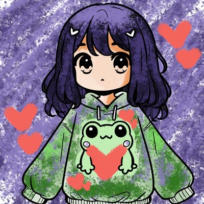 girl wearing frogging sweatshirt