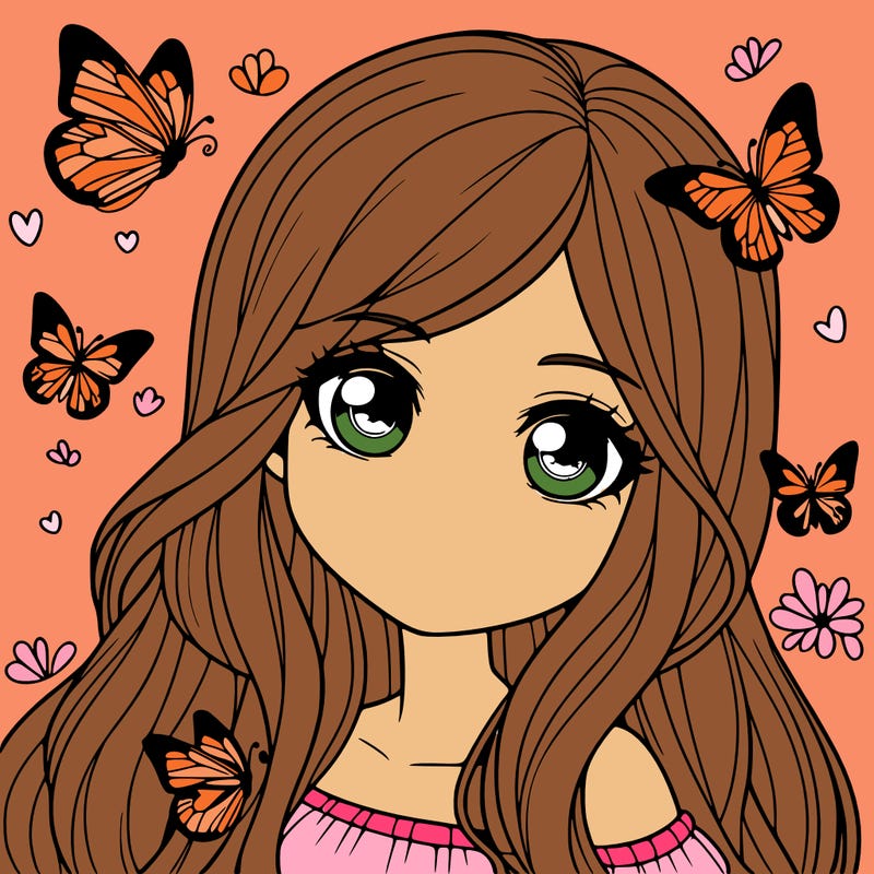realistic girl with butterflies around her