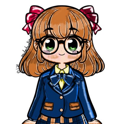 a school girl wearing a uniform with glasses