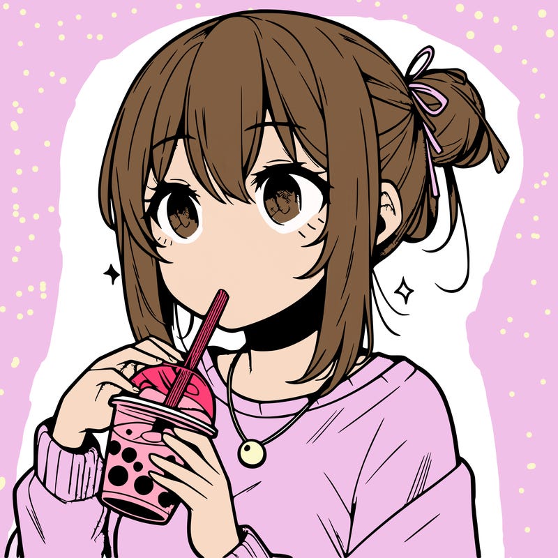 manga character drinking boba