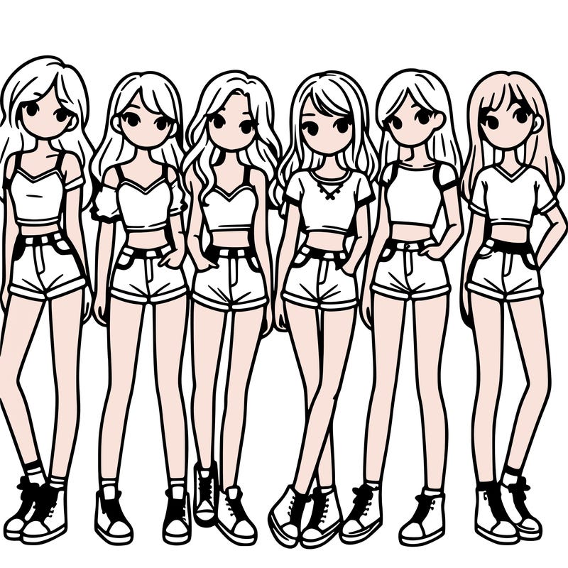 a group of girls wearing crop tops and shorts