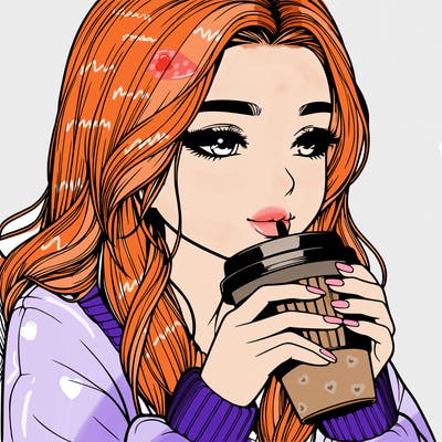 realistic girl drinking coffee