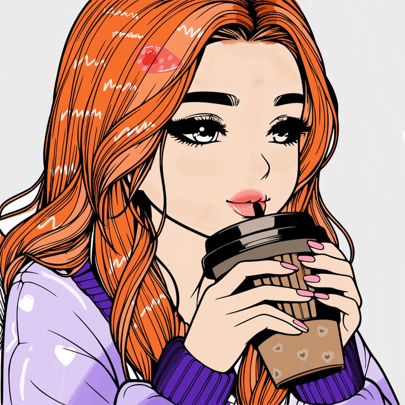 realistic girl drinking coffee