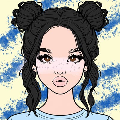 realistic girl with two buns in hair and lips