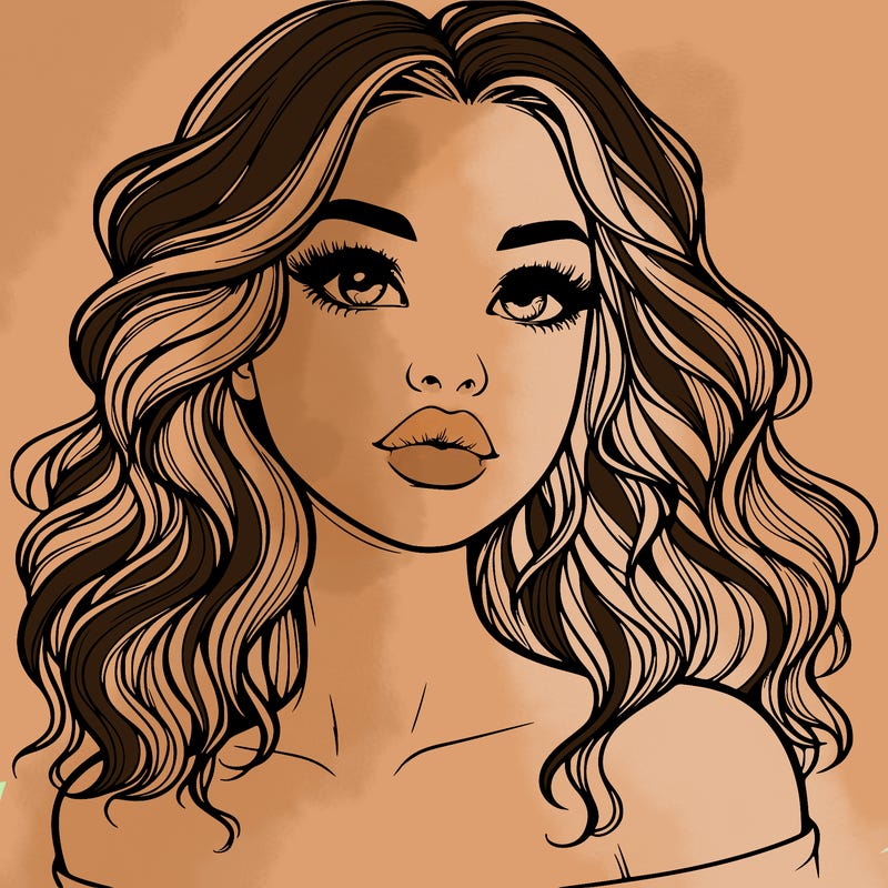 realistic girl with wavy hair and lips