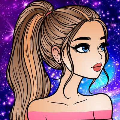 a beautiful and realistic girl with a high pony tail