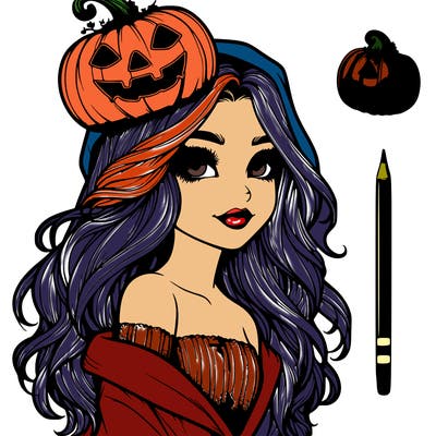 realistic  girl with  a halloween themed look