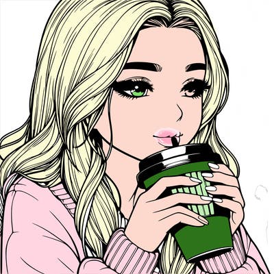 realistic girl drinking coffee