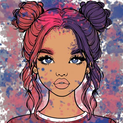 realistic girl with two buns in hair and lips