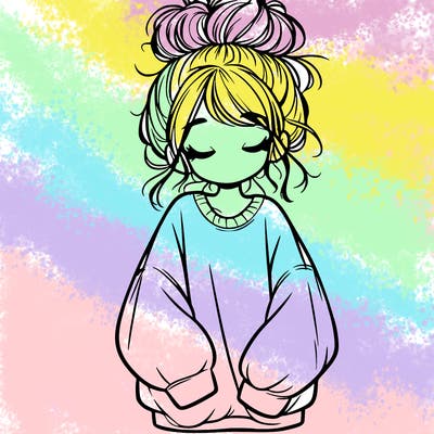 girl with baggy sweatshirt and messy bun