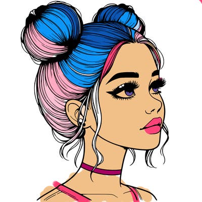 realistic girl with buns on the top of her head