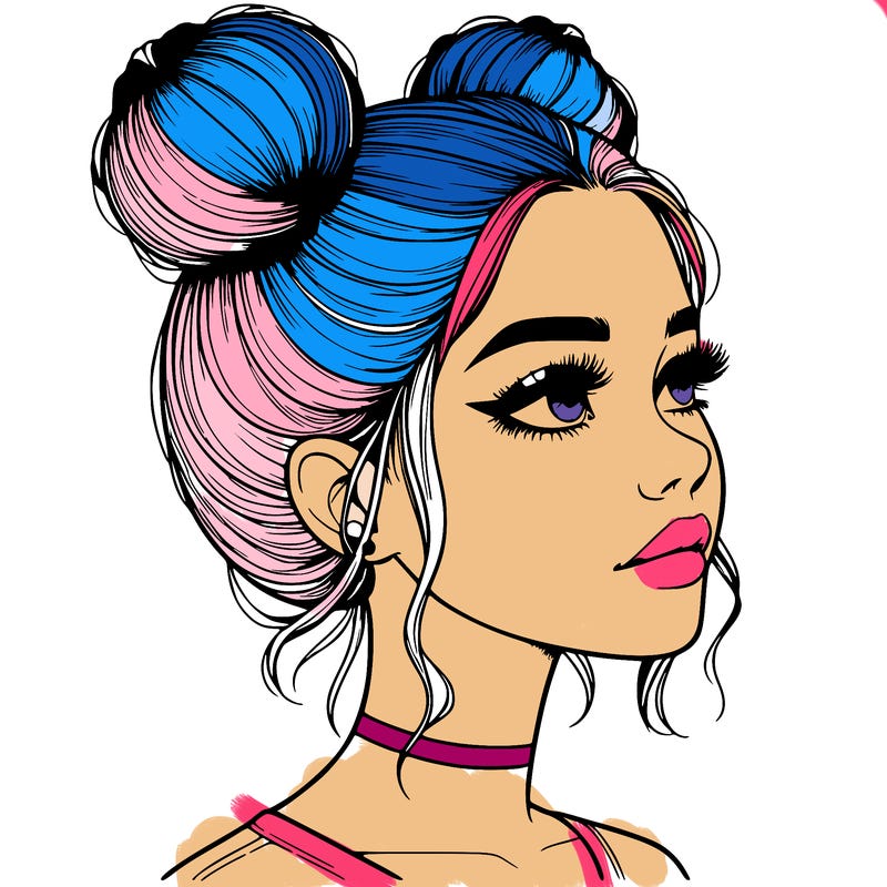 realistic girl with buns on the top of her head