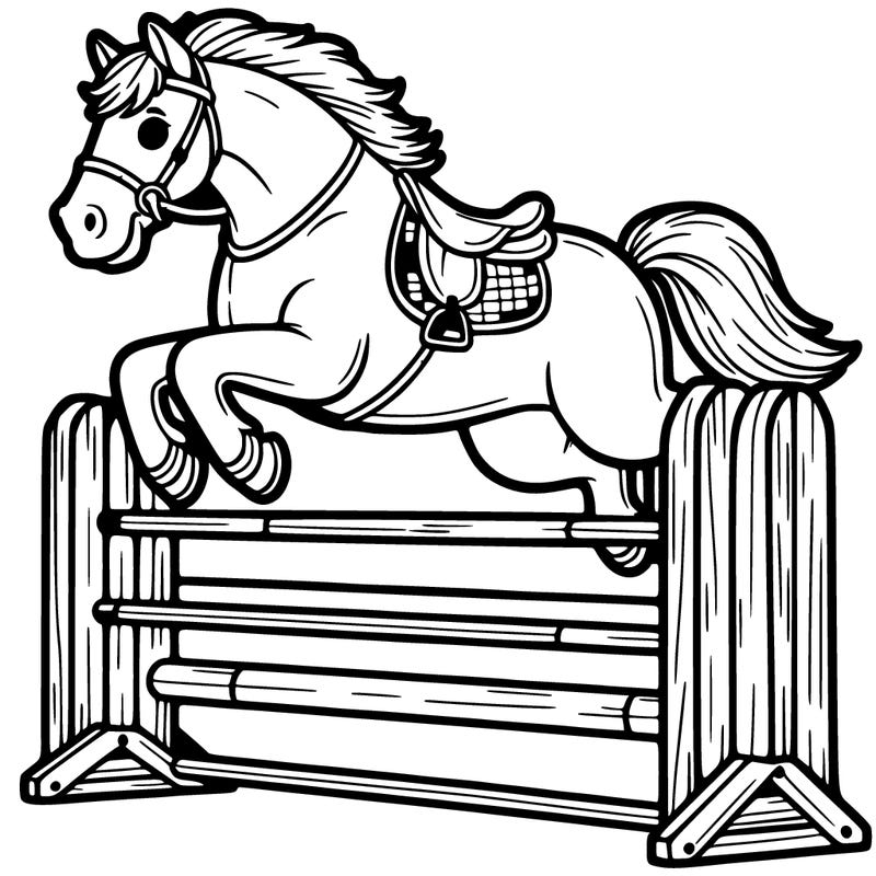 a horse jumping over a show jump