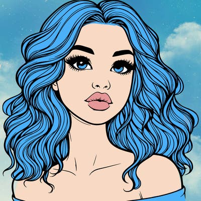 realistic girl with wavy hair and lips
