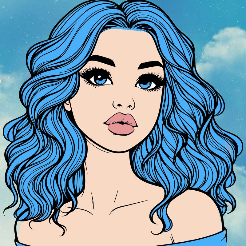 realistic girl with wavy hair and lips