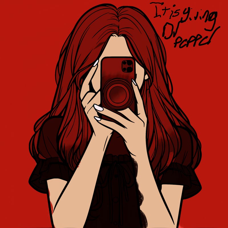 a realistic girl holding her phone taking pictures
