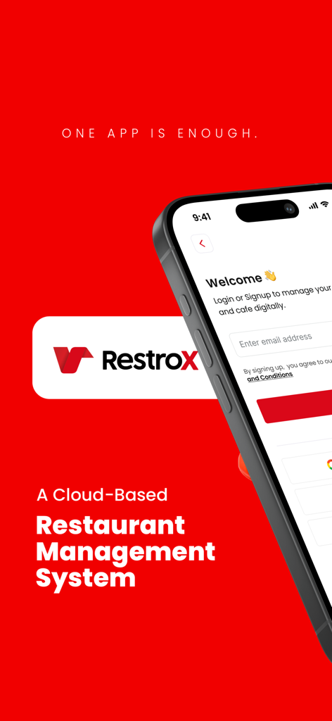 RestroXクラウドベースのレストラン管理システムインターフェイスをモバイルデバイスに表示