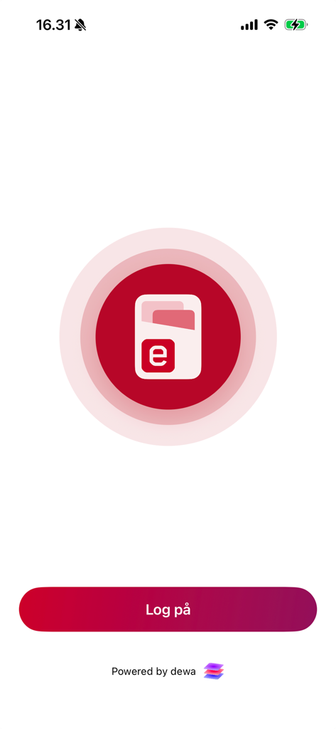 e-Wallet - Tela de login do aplicativo Carteira Digital mostrando o logotipo central e um botão de login