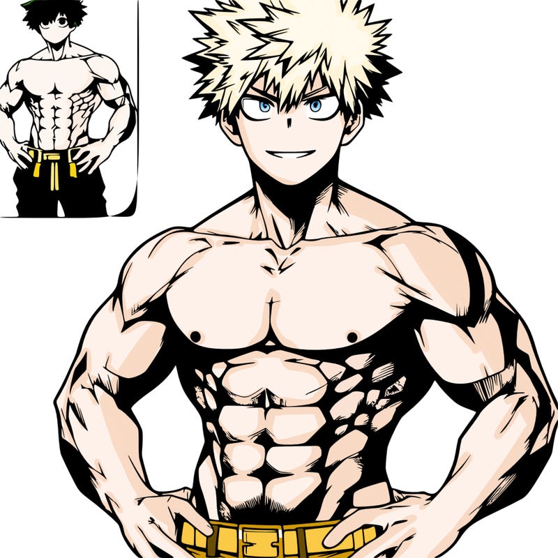 realistic bakugo with no shirt and abs