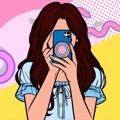 a realistic girl holding her phone taking pictures