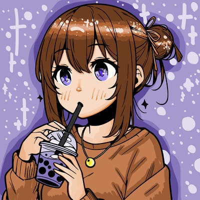 manga character drinking boba