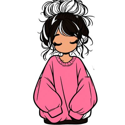 girl with baggy sweatshirt and messy bun