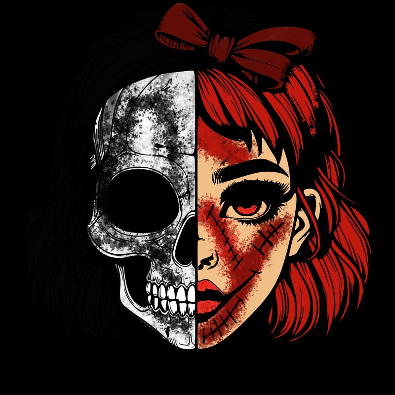 realistic girl with half skull mask