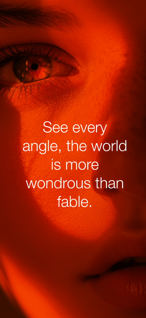 Capria - Close up of an eye in dramatic red light with poetic text for the Capria camera app