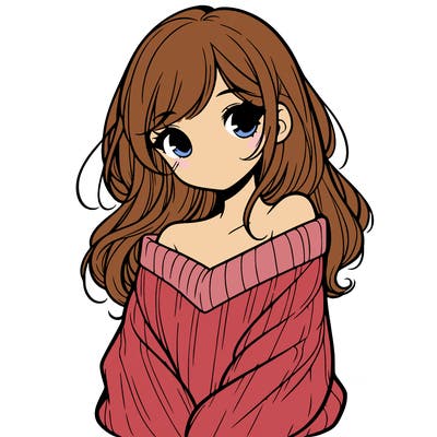 shy pretty girl wearing a sweater that is falling off one shoulder portrait