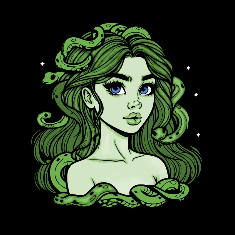 realistic girl with snakes as hair