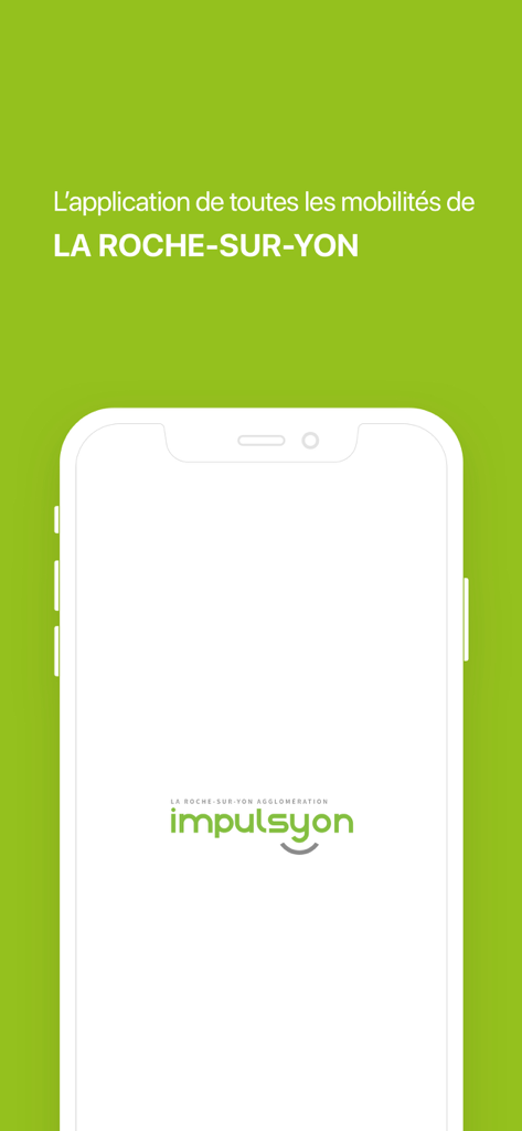 Splash screen for the impulsyon mobile app featuring transportation services in La Roche-sur-Yon