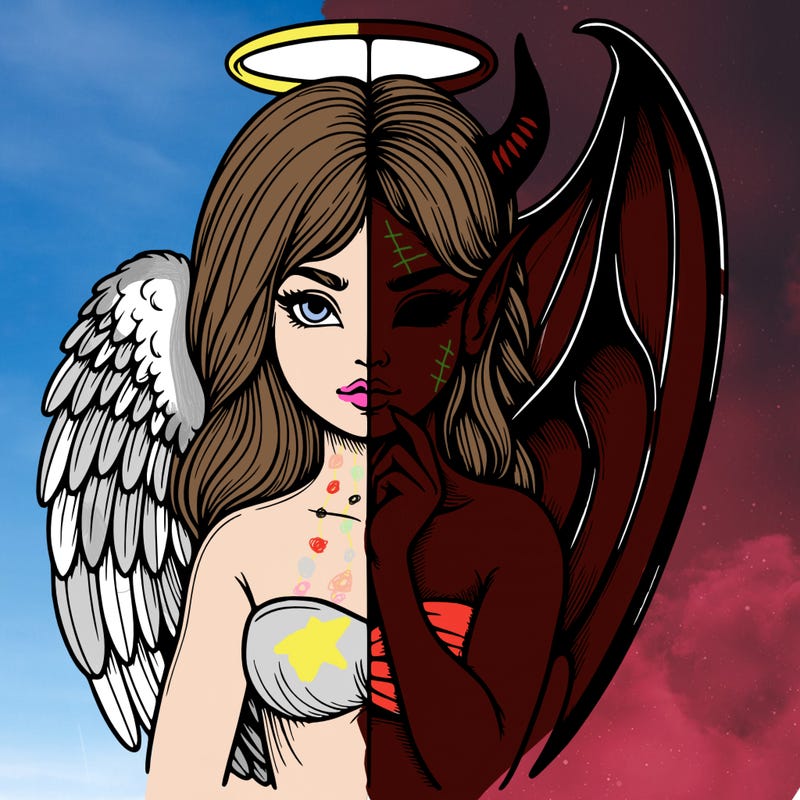 realistic angel half demon